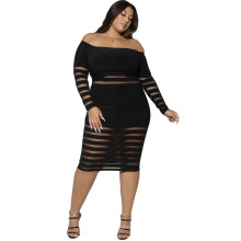 Latest Design Spring Plus Size Women Dress Hollow out Ladies Dress off Shoulder Women See Through Bodycon Dresses